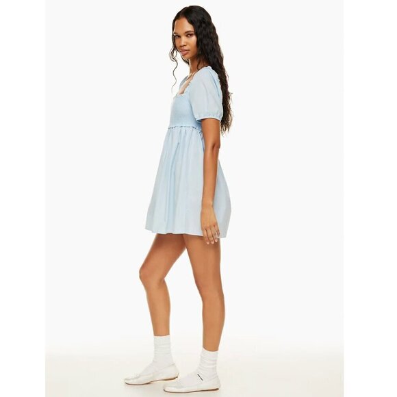 Aritzia Sunday Best Hadley Puff Sleeve Smocked Babydoll Dress Blue Women's M - Picture 9 of 9